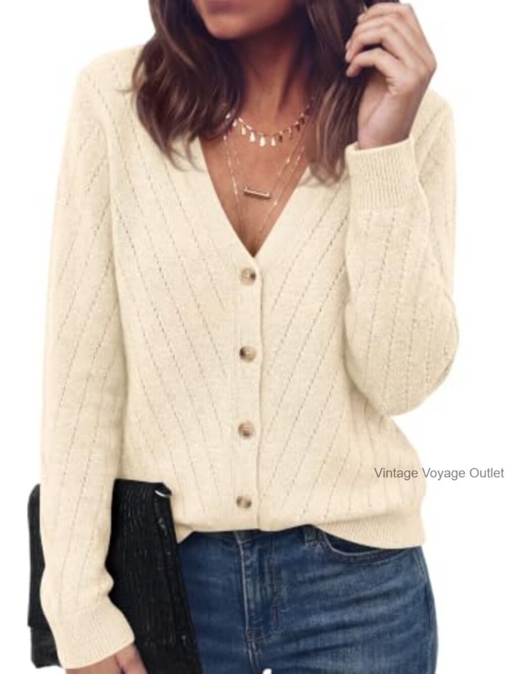 Cozy Button Front Cardigan Sweater V-Neck Ribbed Cuffs Fall Layering Piece